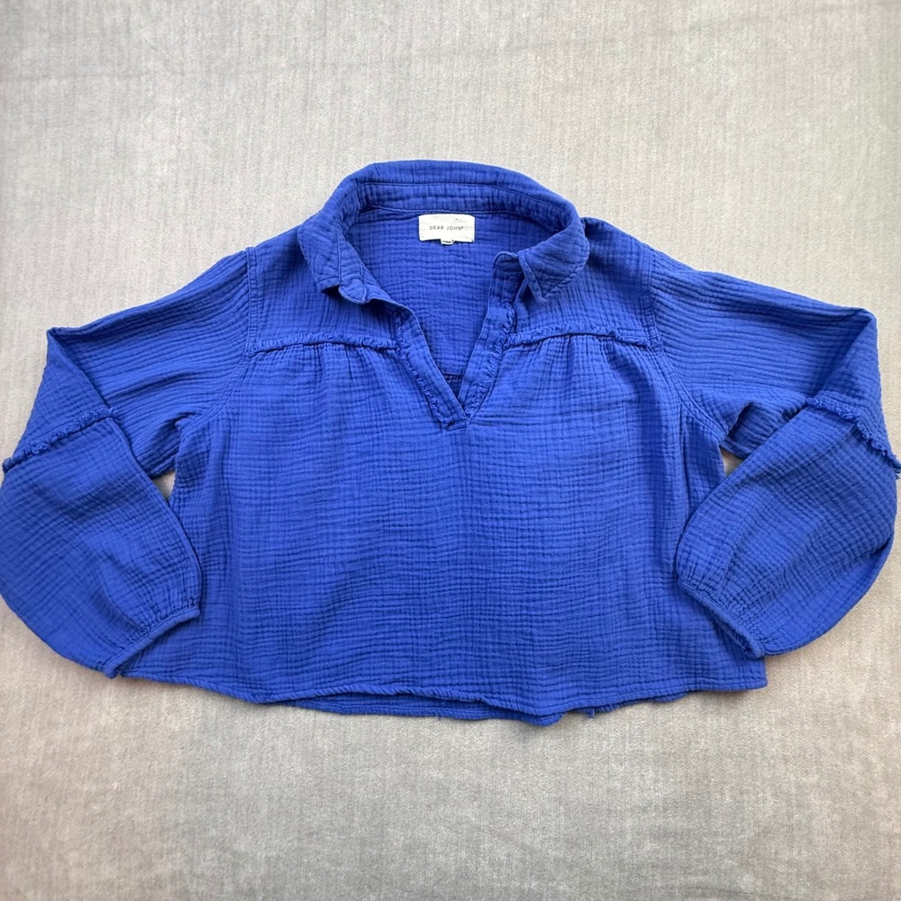 Dear John Blue Gauze Tencel Split Neck‎ Blouse Top TSH1049 T3 STS Small